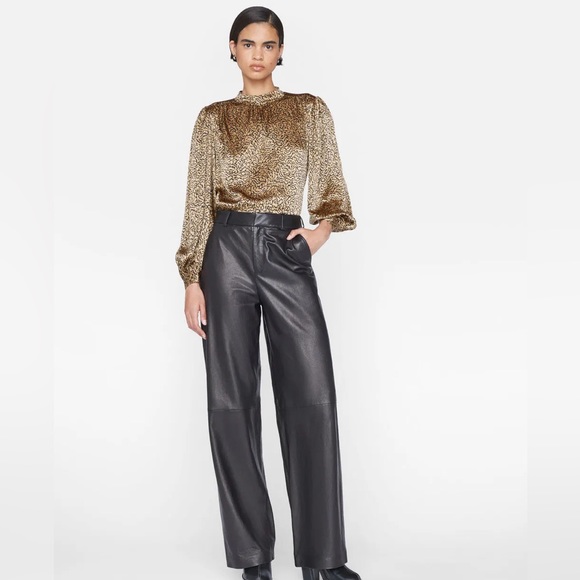 FRAME DENIM- Shirred Mock Neck Blouse-
in Beige Multi - Picture 3 of 9